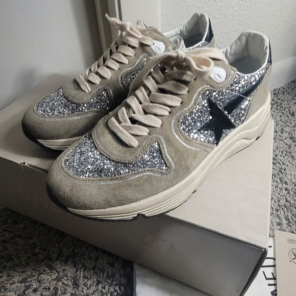 Golden Goose Running Sole in silver glitter and dove gray suede, size 37 - Picture 1 of 7